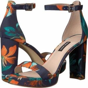 Nine West Blue and Orange Floral Heels